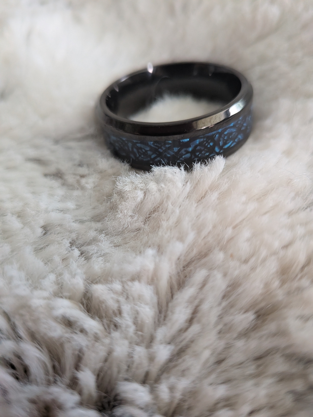Titanium Black Ring with Blue Inlay